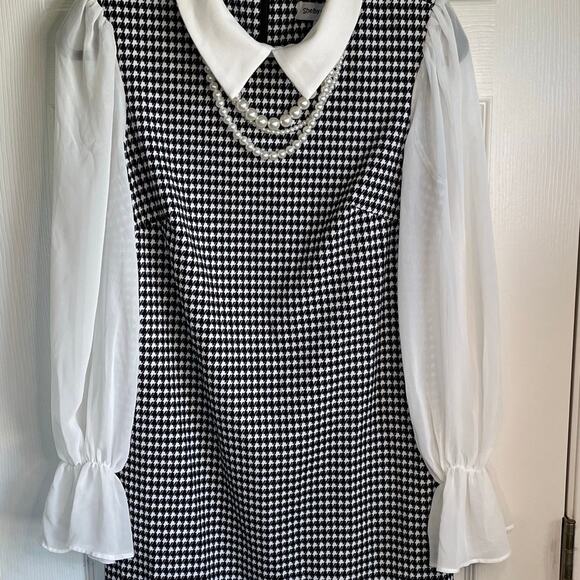 Shelby & Palmer Retro Dress Houndstooth Peter Pan Collar Bishop Sleeves Sz 12 - Picture 4 of 8